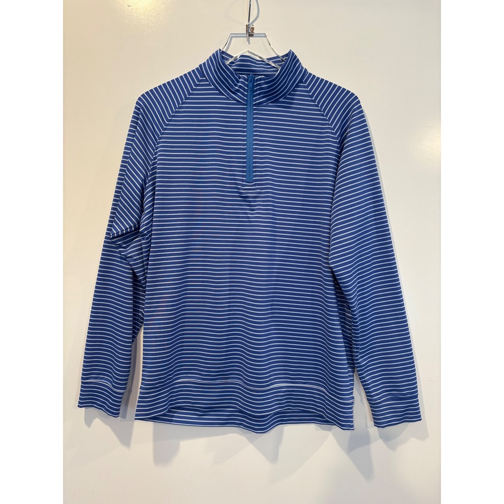 J McLaughlin Blue White Stripe Long Sleeve 1/4 Zip Pullover Shirt Top Mens L